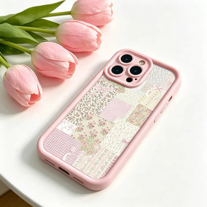 Pretty Pink Floral Patchwork Quilt Design Black Phone Case For IPhone X/XS/11/12/13/14/15/16 Pro- Sleek & Durable Cover For Cool Guys & Girls, Anti-Scratch With Full Camera Protection- Perfect Unis