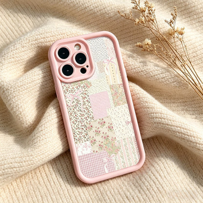 Pretty Pink Floral Patchwork Quilt Design Black Phone Case For IPhone X/XS/11/12/13/14/15/16 Pro- Sleek & Durable Cover For Cool Guys & Girls, Anti-Scratch With Full Camera Protection- Perfect Unis