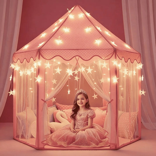 Princess Castle Tent Toys For Girls With Star Lights, Hexagon Playhouse For Indoor Outdoor Games, Fairy Themed Play Tent Gift For Kids & Toddlers