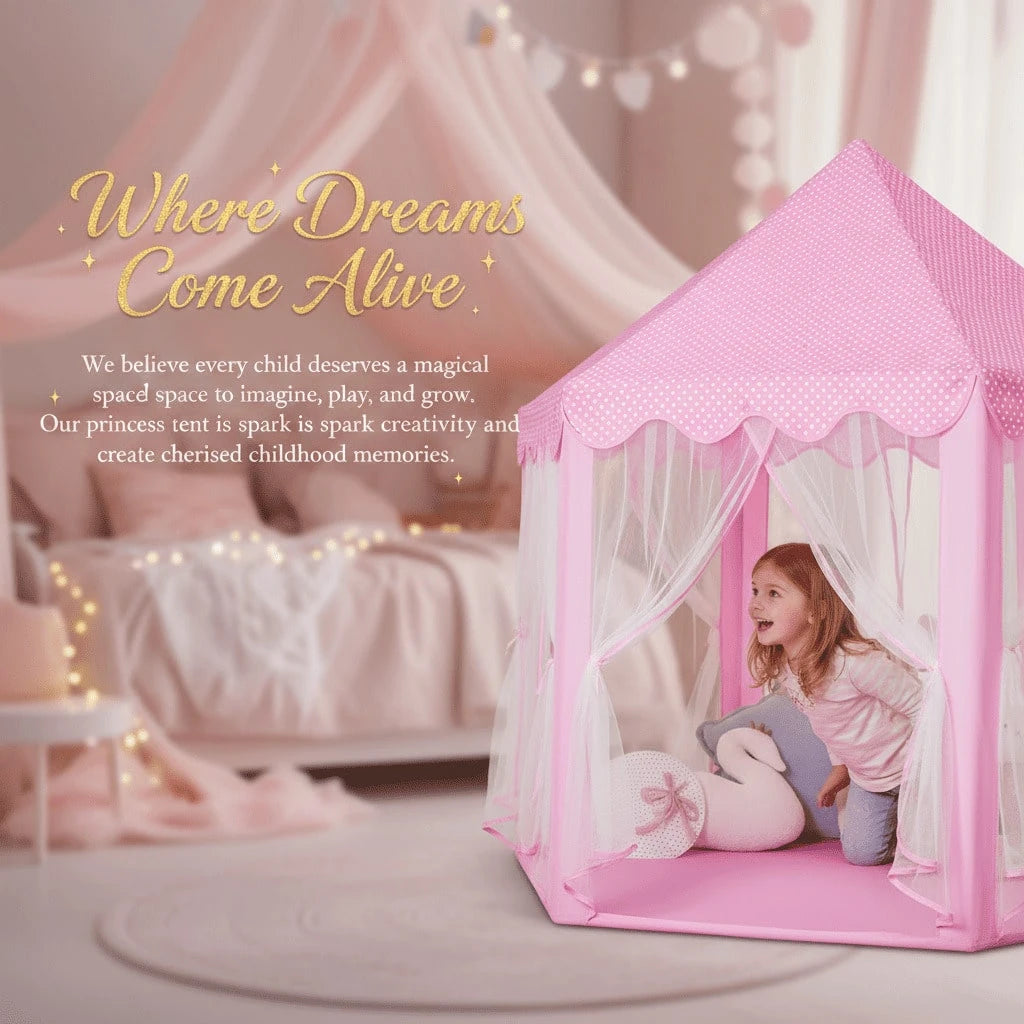Princess Castle Tent Toys For Girls With Star Lights, Hexagon Playhouse For Indoor Outdoor Games, Fairy Themed Play Tent Gift For Kids & Toddlers