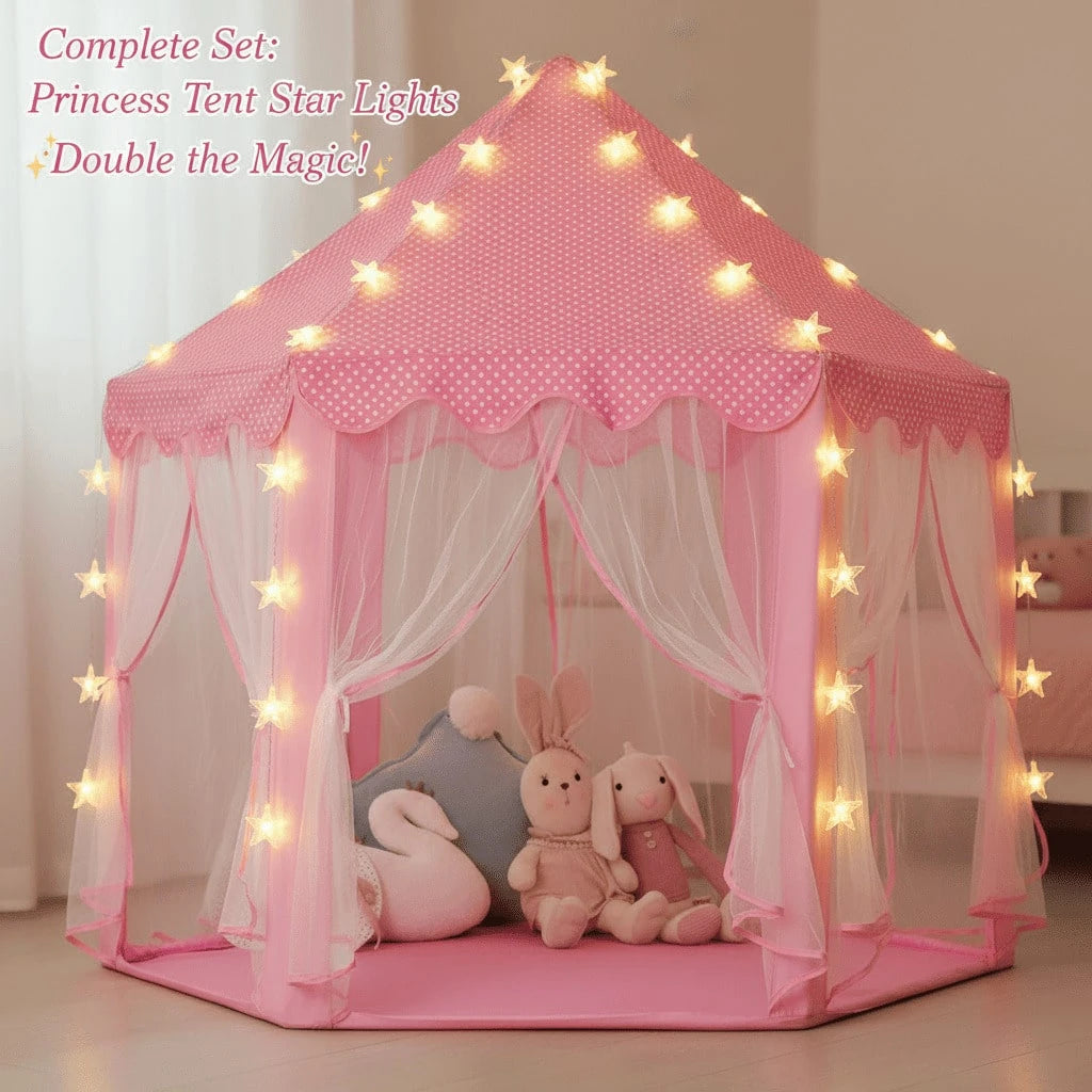 Princess Castle Tent Toys For Girls With Star Lights, Hexagon Playhouse For Indoor Outdoor Games, Fairy Themed Play Tent Gift For Kids & Toddlers