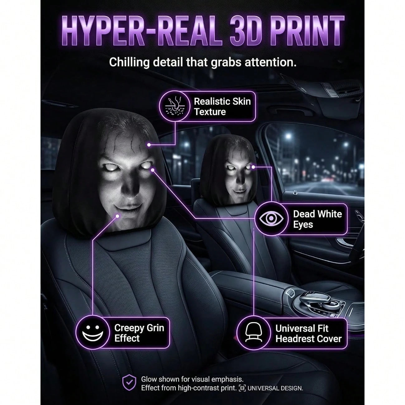 Printed Headrest Cover, Protector For Everyday Car Use & Interior Decoration