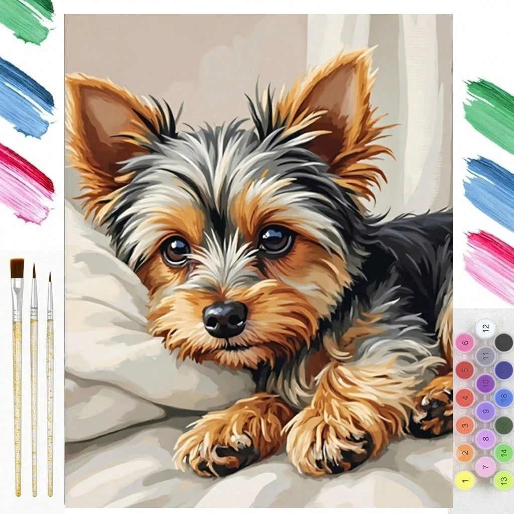 [Professional Art Use] 1pc Digital Oil Painting Set, Suitable For Adult Beginners, Cute Yorkshire Terrier- Dog Art, Perfect For Yorkshire Terrier Lovers And Charming Dog Decor Enthusiasts, Home Paint