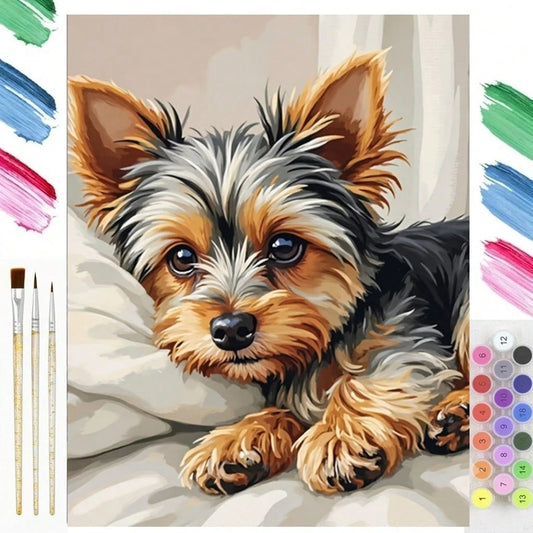 [Professional Art Use] 1pc Digital Oil Painting Set, Suitable For Adult Beginners, Cute Yorkshire Terrier- Dog Art, Perfect For Yorkshire Terrier Lovers And Charming Dog Decor Enthusiasts, Home Paint