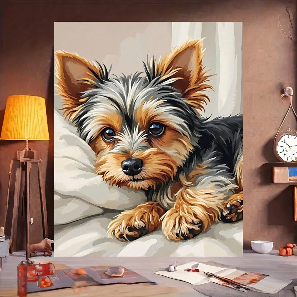 [Professional Art Use] 1pc Digital Oil Painting Set, Suitable For Adult Beginners, Cute Yorkshire Terrier- Dog Art, Perfect For Yorkshire Terrier Lovers And Charming Dog Decor Enthusiasts, Home Paint