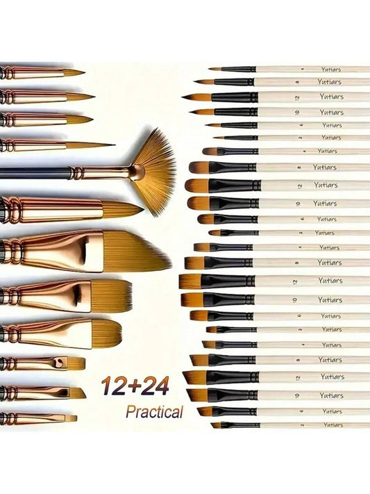 [Professional Artist Brush] Professional Artist Brush Set| Wooden Handle, Oil, Acrylic, Watercolor Painting, Detail To Wide Canvas Brushes, Art Supplies Set, School Supplies, Back To School