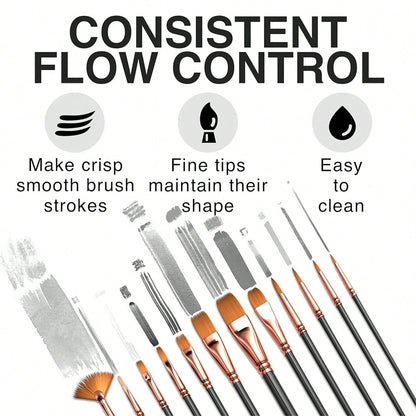 [Professional Artist Brush] Professional Artist Brush Set| Wooden Handle, Oil, Acrylic, Watercolor Painting, Detail To Wide Canvas Brushes, Art Supplies Set, School Supplies, Back To School
