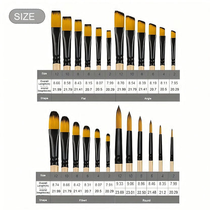[Professional Artist Brush] Professional Artist Brush Set| Wooden Handle, Oil, Acrylic, Watercolor Painting, Detail To Wide Canvas Brushes, Art Supplies Set, School Supplies, Back To School