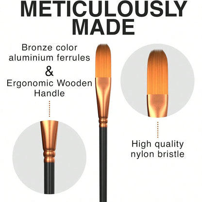 [Professional Artist Brush] Professional Artist Brush Set| Wooden Handle, Oil, Acrylic, Watercolor Painting, Detail To Wide Canvas Brushes, Art Supplies Set, School Supplies, Back To School