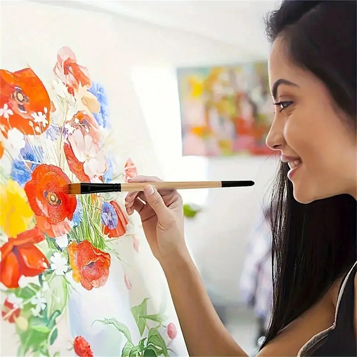 [Professional Artist Brush] Professional Artist Brush Set| Wooden Handle, Oil, Acrylic, Watercolor Painting, Detail To Wide Canvas Brushes, Art Supplies Set, School Supplies, Back To School