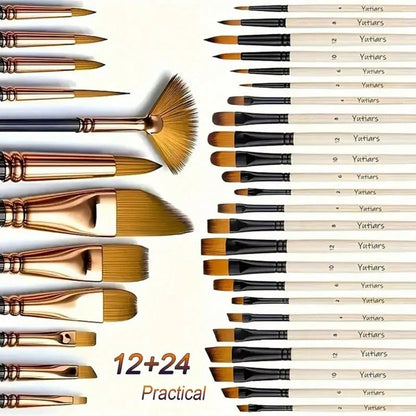 [Professional Artist Brush] Professional Artist Brush Set| Wooden Handle, Oil, Acrylic, Watercolor Painting, Detail To Wide Canvas Brushes, Art Supplies Set, School Supplies, Back To School