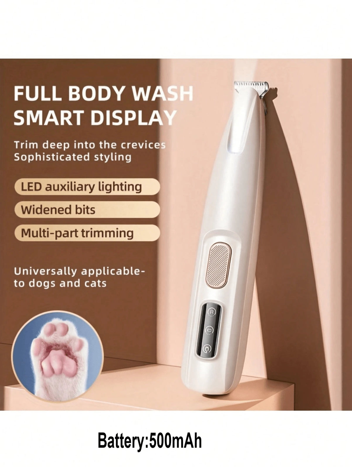 Professional Pet Grooming Scissors With LED Light-18mm Wide Blade, Battery/USB Power Supply, Rechargeable Lithium Polymer, Suitable For Dogs And Cats, Privacy And Private Parts Shaving Knife