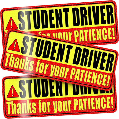 PSLER Student Driver Magnet For Car- Please Be Patient Student Driver Magnet 3 Pack Reflective Magnetic Car Sign Heavy Duty New Driver Safety For Teen Training