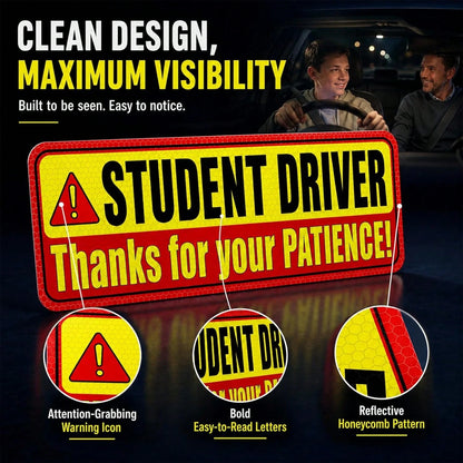 PSLER Student Driver Magnet For Car- Please Be Patient Student Driver Magnet 3 Pack Reflective Magnetic Car Sign Heavy Duty New Driver Safety For Teen Training