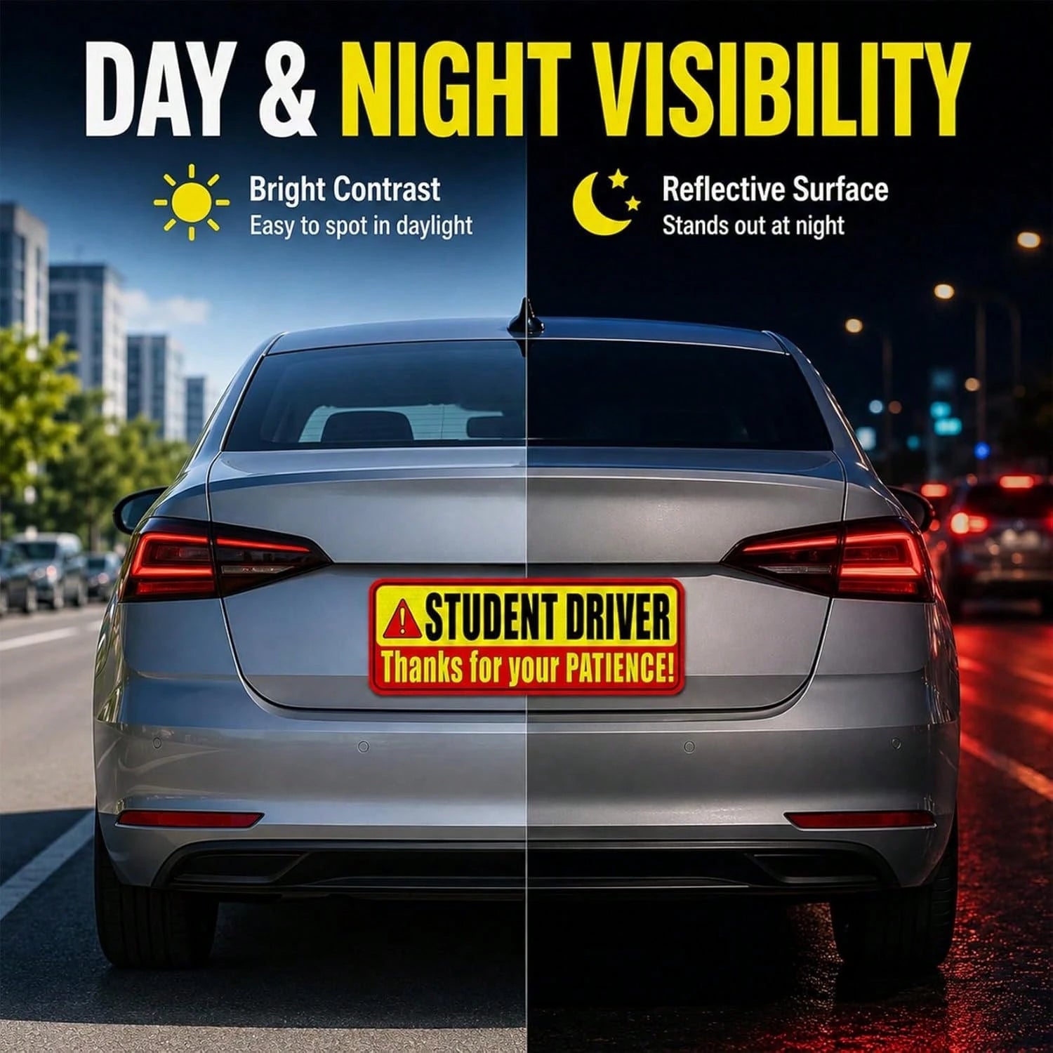 PSLER Student Driver Magnet For Car- Please Be Patient Student Driver Magnet 3 Pack Reflective Magnetic Car Sign Heavy Duty New Driver Safety For Teen Training