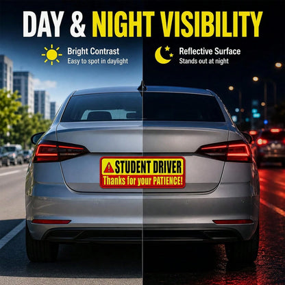 PSLER Student Driver Magnet For Car- Please Be Patient Student Driver Magnet 3 Pack Reflective Magnetic Car Sign Heavy Duty New Driver Safety For Teen Training