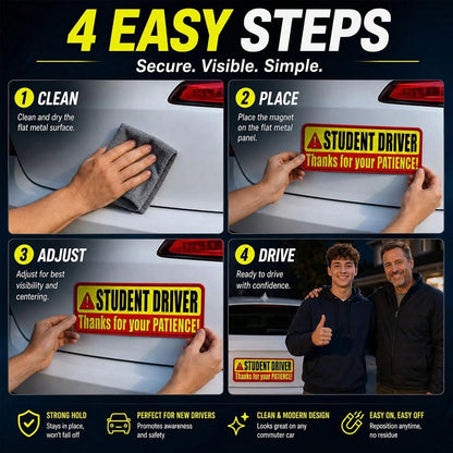 PSLER Student Driver Magnet For Car- Please Be Patient Student Driver Magnet 3 Pack Reflective Magnetic Car Sign Heavy Duty New Driver Safety For Teen Training