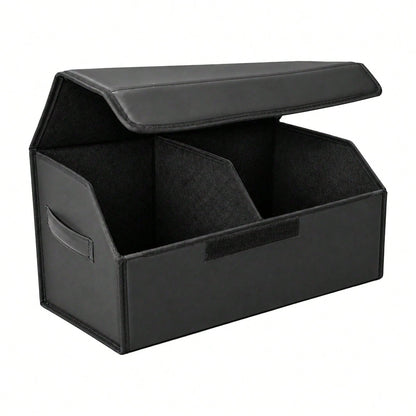 PU Leather Car Trunk Organizer With Lid, Foldable Cargo Storage Box For SUV, Sedan And Truck, Quilted Auto Storage Bin For Groceries, Tools, Cleaning Supplies, Travel Gear And Car Accessories