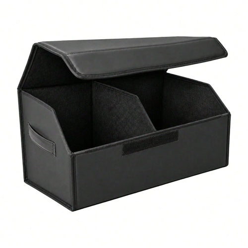 PU Leather Car Trunk Organizer With Lid, Foldable Cargo Storage Box For SUV, Sedan And Truck, Quilted Auto Storage Bin For Groceries, Tools, Cleaning Supplies, Travel Gear And Car Accessories