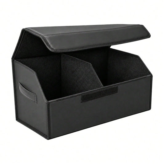 PU Leather Car Trunk Organizer With Lid, Foldable Cargo Storage Box For SUV, Sedan And Truck, Quilted Auto Storage Bin For Groceries, Tools, Cleaning Supplies, Travel Gear And Car Accessories