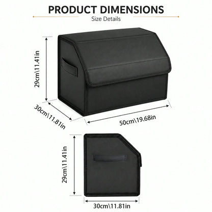 PU Leather Car Trunk Organizer With Lid, Foldable Cargo Storage Box For SUV, Sedan And Truck, Quilted Auto Storage Bin For Groceries, Tools, Cleaning Supplies, Travel Gear And Car Accessories
