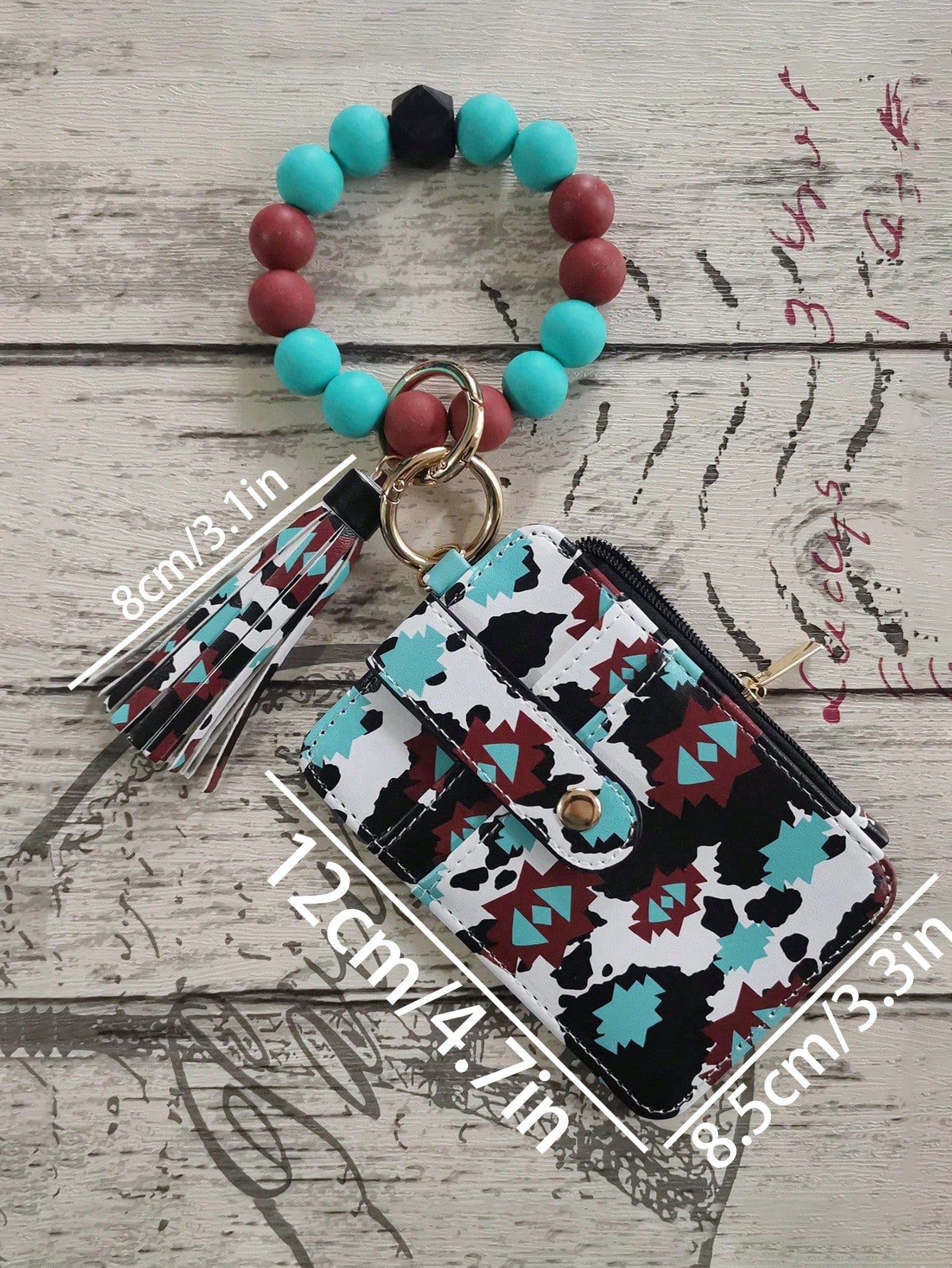 PU Leather Tassel Wallet, Silicone Beaded Keychain, Silicone Beaded Bracelet, Silicone Beaded Wrist Strap Card Holder, Purple Black Rhombus Grid Card Holder, Western Cowboy Card Holder, Card Sleeve, C