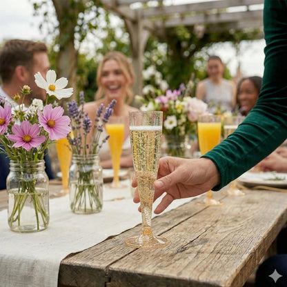 PUREDOVE 25/50pcs Transparent Gold Glitter Reusable Champagne Flutes- Stackable, Party Cups For Wedding, Birthday, Picnic& Events, Stylish& Easy To Store