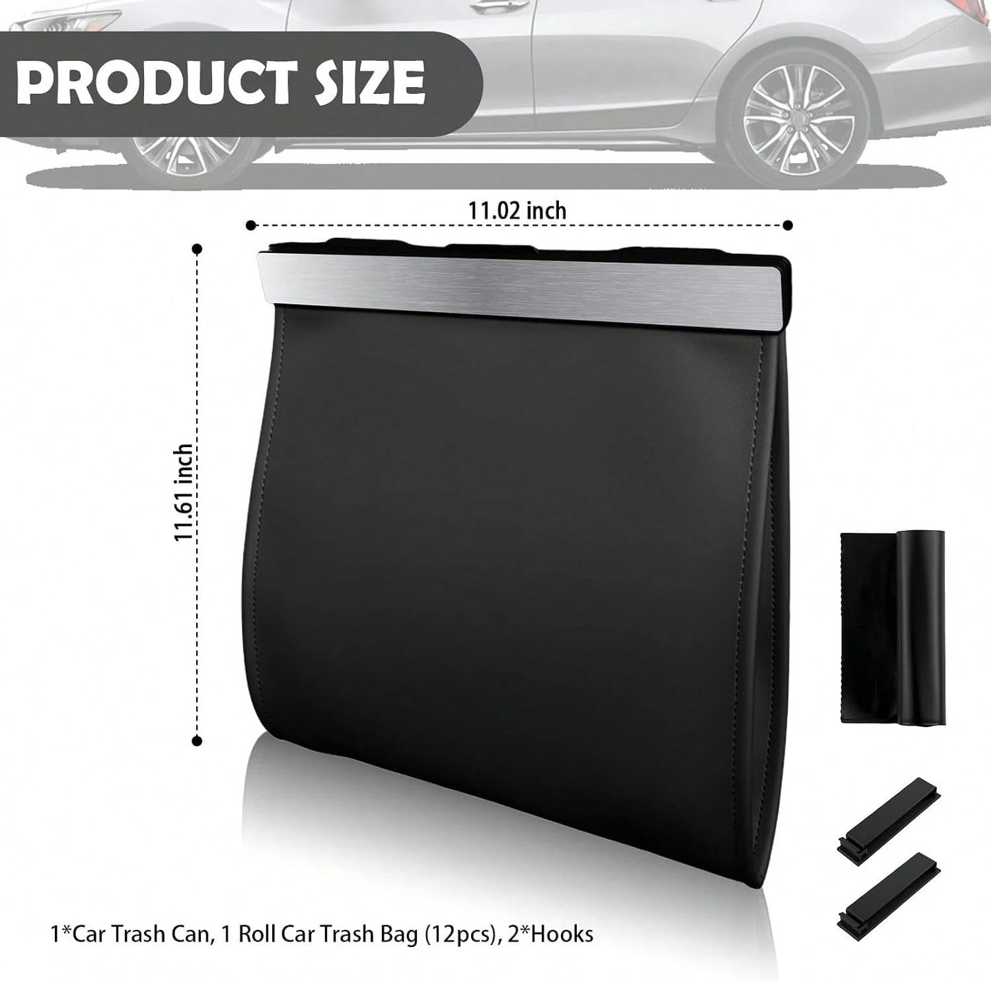 Purthog 2026 New Car Trash Can With LED Light &Amp; Strong Magnet Closure,Leather Car Trash Bin With 12 Bags,Large Capacity Cars Garbage Can As Cars Organizer For Back Seat_Door