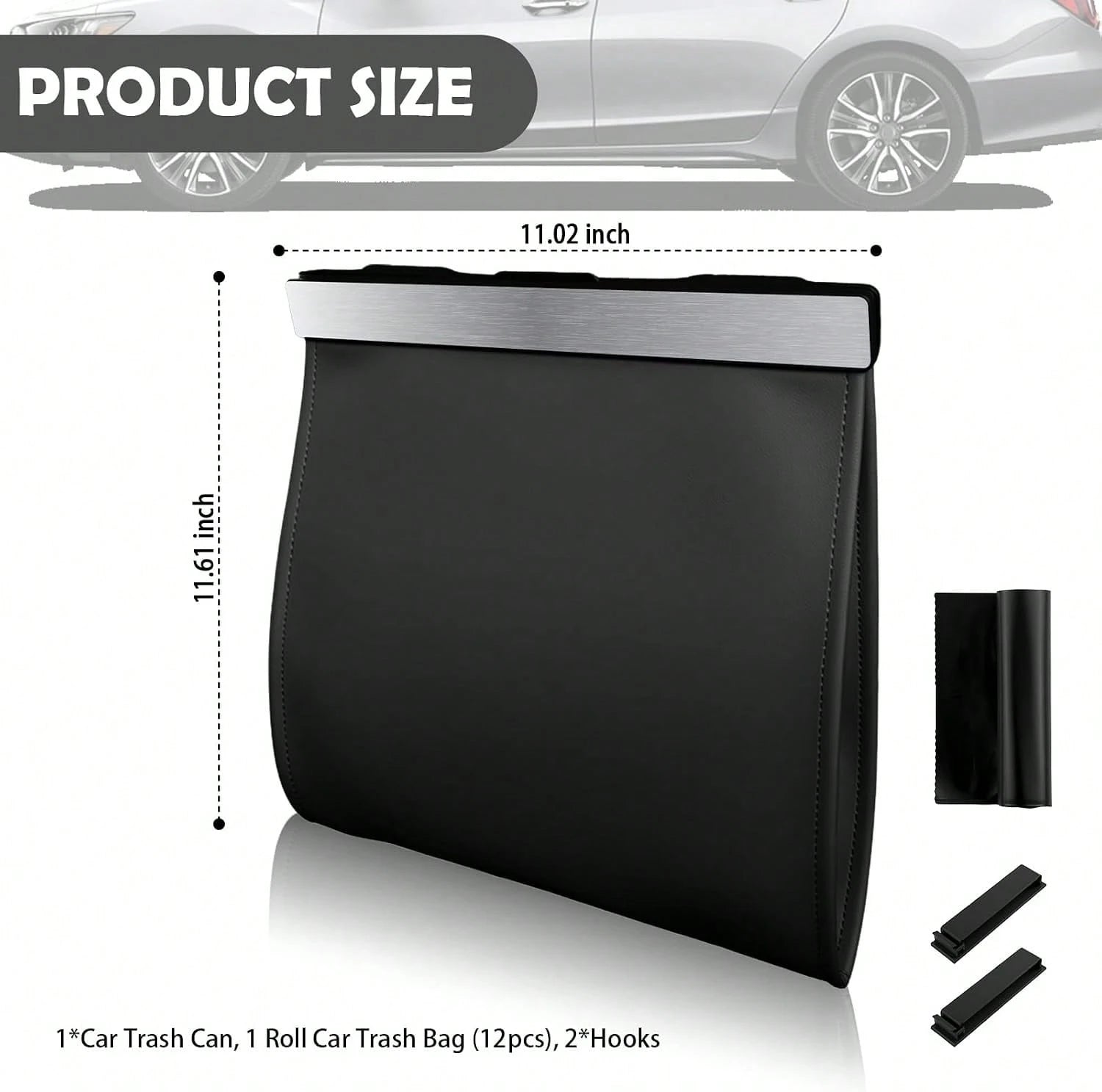 Purthog 2026 New Car Trash Can With LED Light &Amp; Strong Magnet Closure,Leather Car Trash Bin With 12 Bags,Large Capacity Cars Garbage Can As Cars Organizer For Back Seat_Door