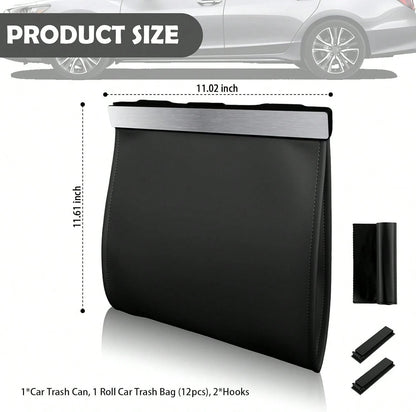 Purthog 2026 New Car Trash Can With LED Light &Amp; Strong Magnet Closure,Leather Car Trash Bin With 12 Bags,Large Capacity Cars Garbage Can As Cars Organizer For Back Seat_Door