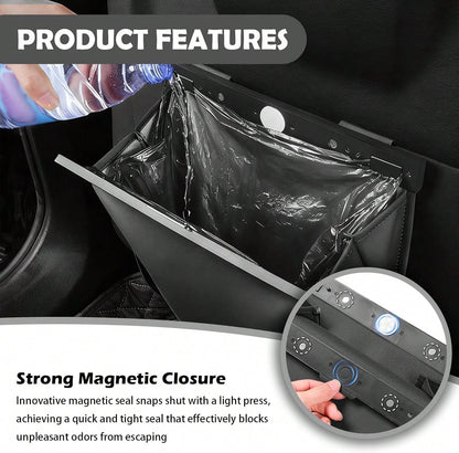 Purthog 2026 New Car Trash Can With LED Light &Amp; Strong Magnet Closure,Leather Car Trash Bin With 12 Bags,Large Capacity Cars Garbage Can As Cars Organizer For Back Seat_Door