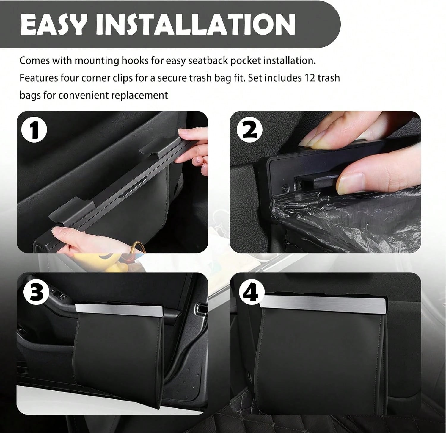 Purthog 2026 New Car Trash Can With LED Light &Amp; Strong Magnet Closure,Leather Car Trash Bin With 12 Bags,Large Capacity Cars Garbage Can As Cars Organizer For Back Seat_Door