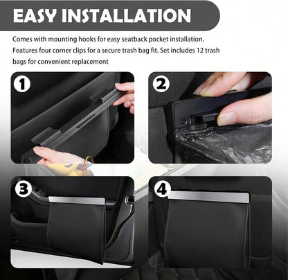 Purthog 2026 New Car Trash Can With LED Light &Amp; Strong Magnet Closure,Leather Car Trash Bin With 12 Bags,Large Capacity Cars Garbage Can As Cars Organizer For Back Seat_Door