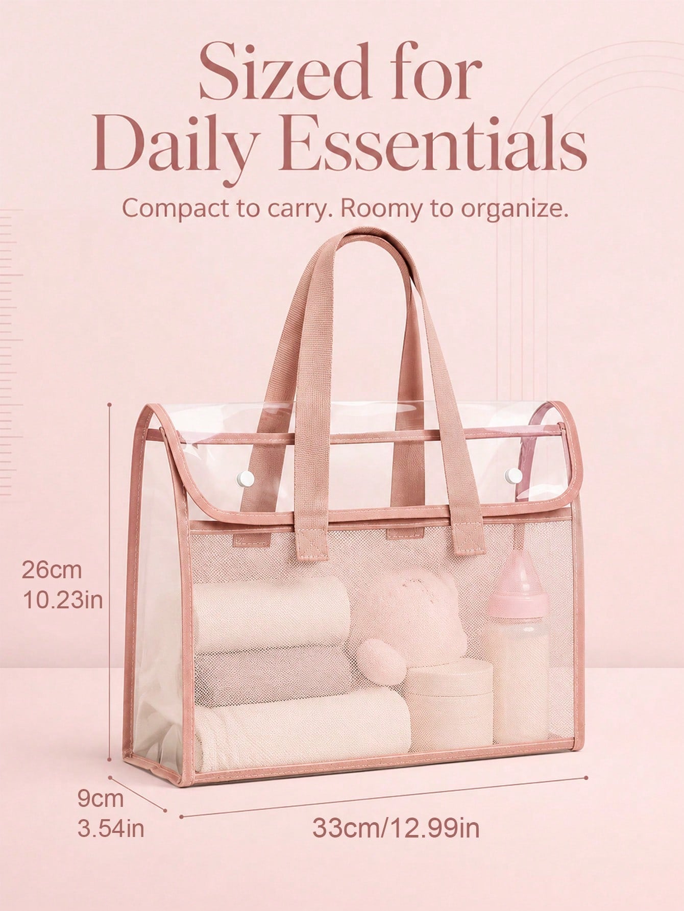 PVC Transparent Baby Storage Tote Bag, Multi-Function Organizer For Diapers, Bottles And Wipes, Portable Newborn Supplies Organizer Bag, Nursery Storage Basket With Handle For Carrying And Hanging, La