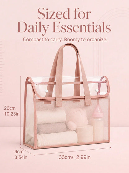 PVC Transparent Baby Storage Tote Bag, Multi-Function Organizer For Diapers, Bottles And Wipes, Portable Newborn Supplies Organizer Bag, Nursery Storage Basket With Handle For Carrying And Hanging, La