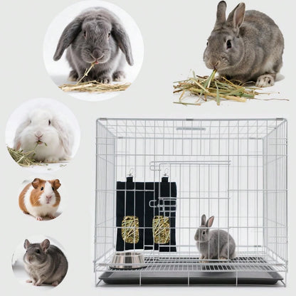 Rabbit Hay Feeder Bag Hanging Guinea Pig Hay Feeder With 2 Holes For Chinchilla Hamster Bunny Small Animal Pet Storage Pouch Black
