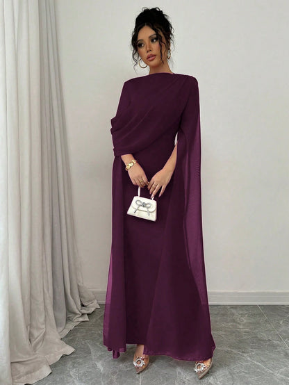 Rafferiza French Elegant Cocktail Party Ruched Sheer Wrap Dress, Bodycon Slit Flare Sleeve Knit Stretch Grape Purple Gown For Autumn/Winter