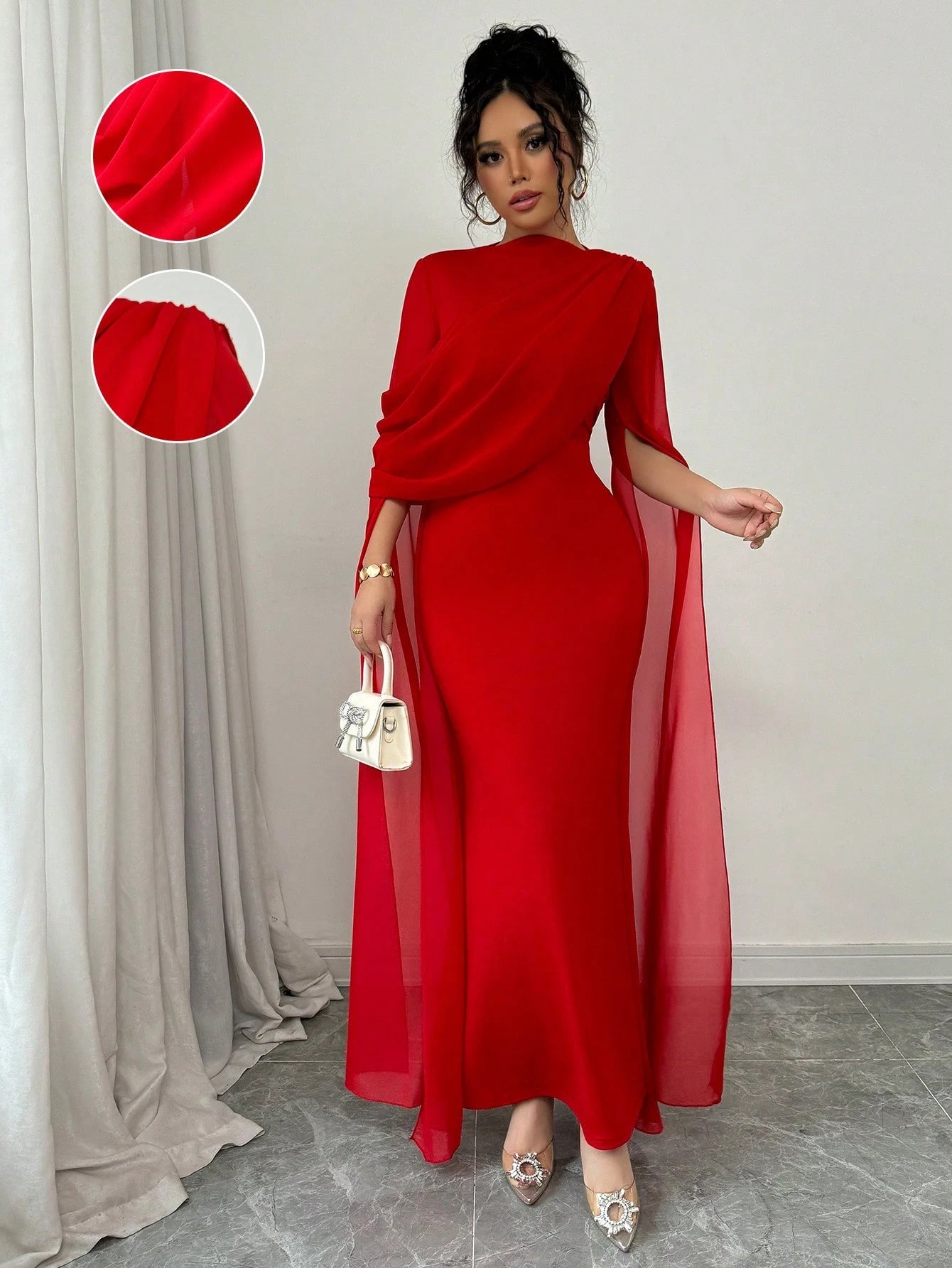 Rafferiza French Elegant Cocktail Party Ruched Sheer Wrap Dress, Bodycon Slit Flare Sleeve Knit Stretch Grape Purple Gown For Autumn/Winter