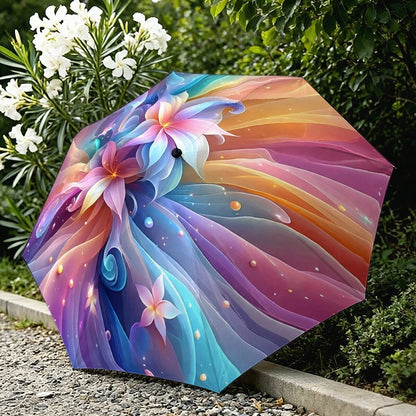 Rainbow Gradient Fluid Flower Auto Fold Umbrella UPF50+ Waterproof Windproof Portable Sun Rain Parasol Fantasy Aesthetic Gift