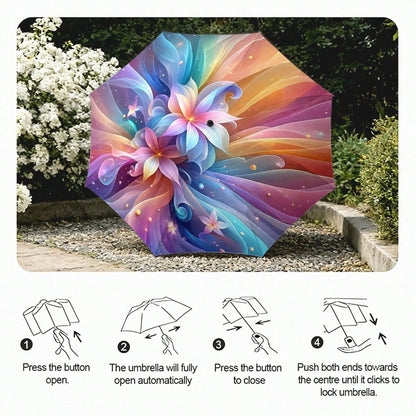 Rainbow Gradient Fluid Flower Auto Fold Umbrella UPF50+ Waterproof Windproof Portable Sun Rain Parasol Fantasy Aesthetic Gift