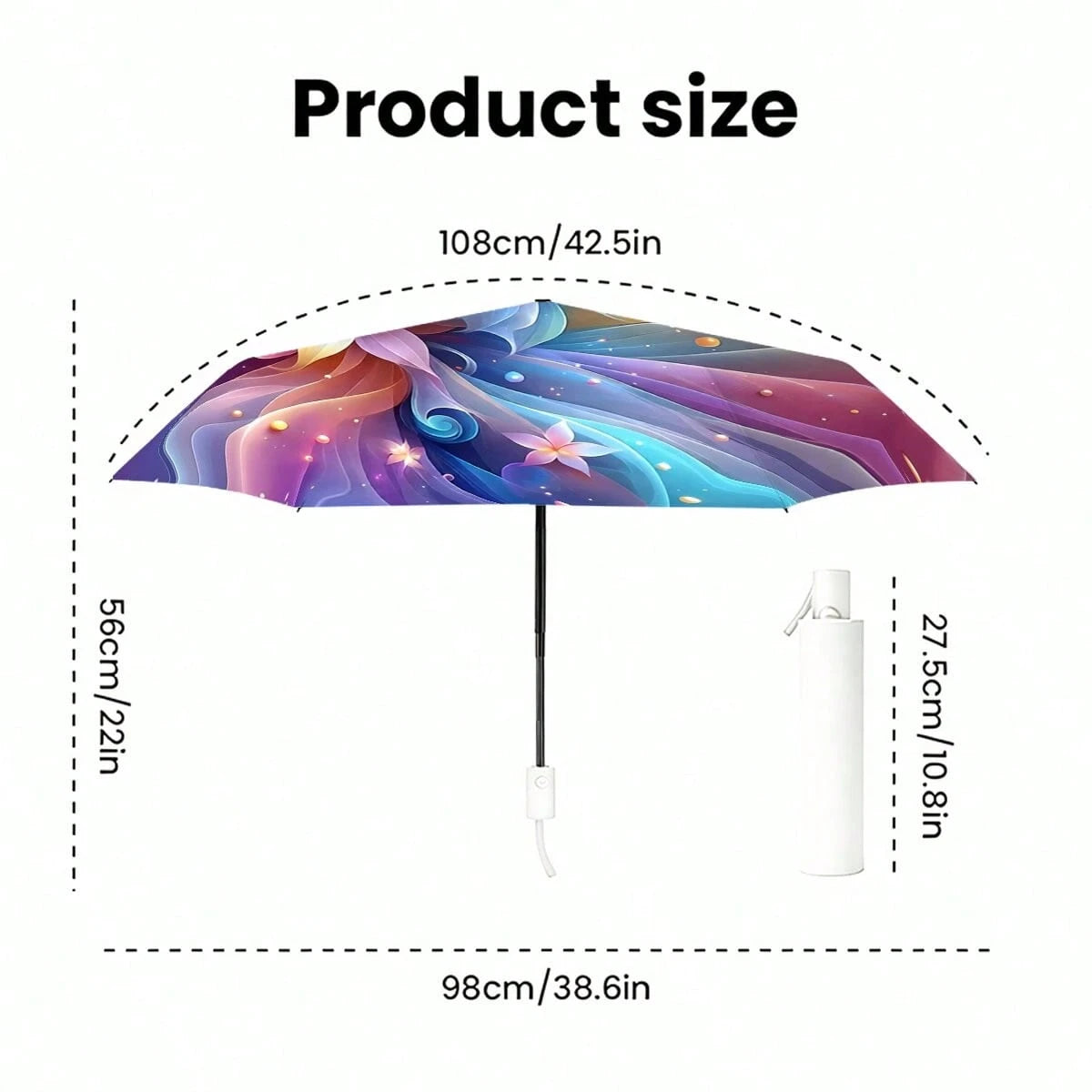 Rainbow Gradient Fluid Flower Auto Fold Umbrella UPF50+ Waterproof Windproof Portable Sun Rain Parasol Fantasy Aesthetic Gift