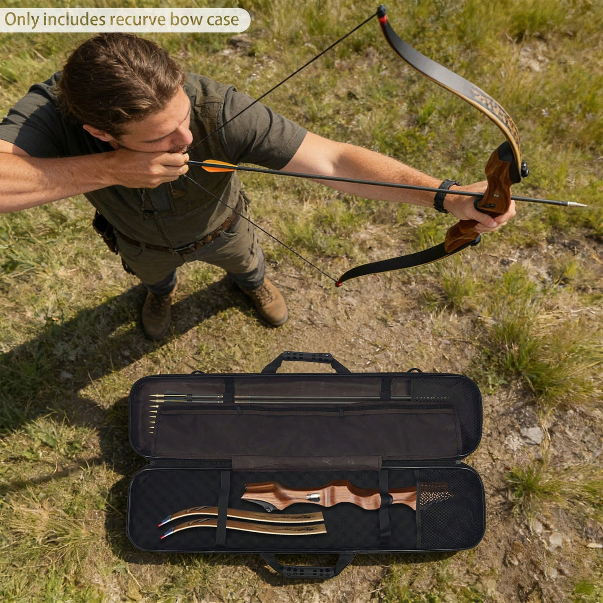 RainWeel Recurve Bow Case- ABS Hard Shell, Takedown Archery Bow Cases With Sponge Padding, 35.43 Inch Lightweight Rectangular Archery Carrying Case With Handle And Shoulder Strap, Portable Archery Bow
