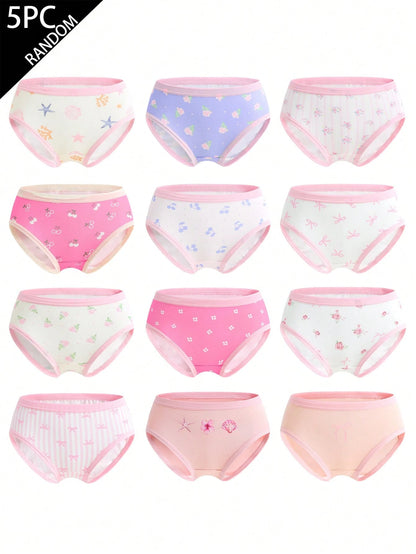 Random 5pcs Girls Toddler Multicolor Heart Bow Cute Rabbit Minimalist Cute Multicolor Print Combination Triangle Panties