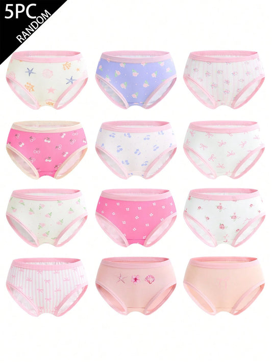 Random 5pcs Girls Toddler Multicolor Heart Bow Cute Rabbit Minimalist Cute Multicolor Print Combination Triangle Panties
