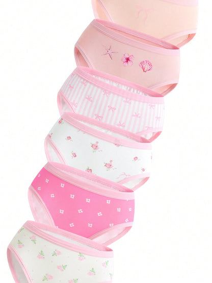 Random 5pcs Girls Toddler Multicolor Heart Bow Cute Rabbit Minimalist Cute Multicolor Print Combination Triangle Panties