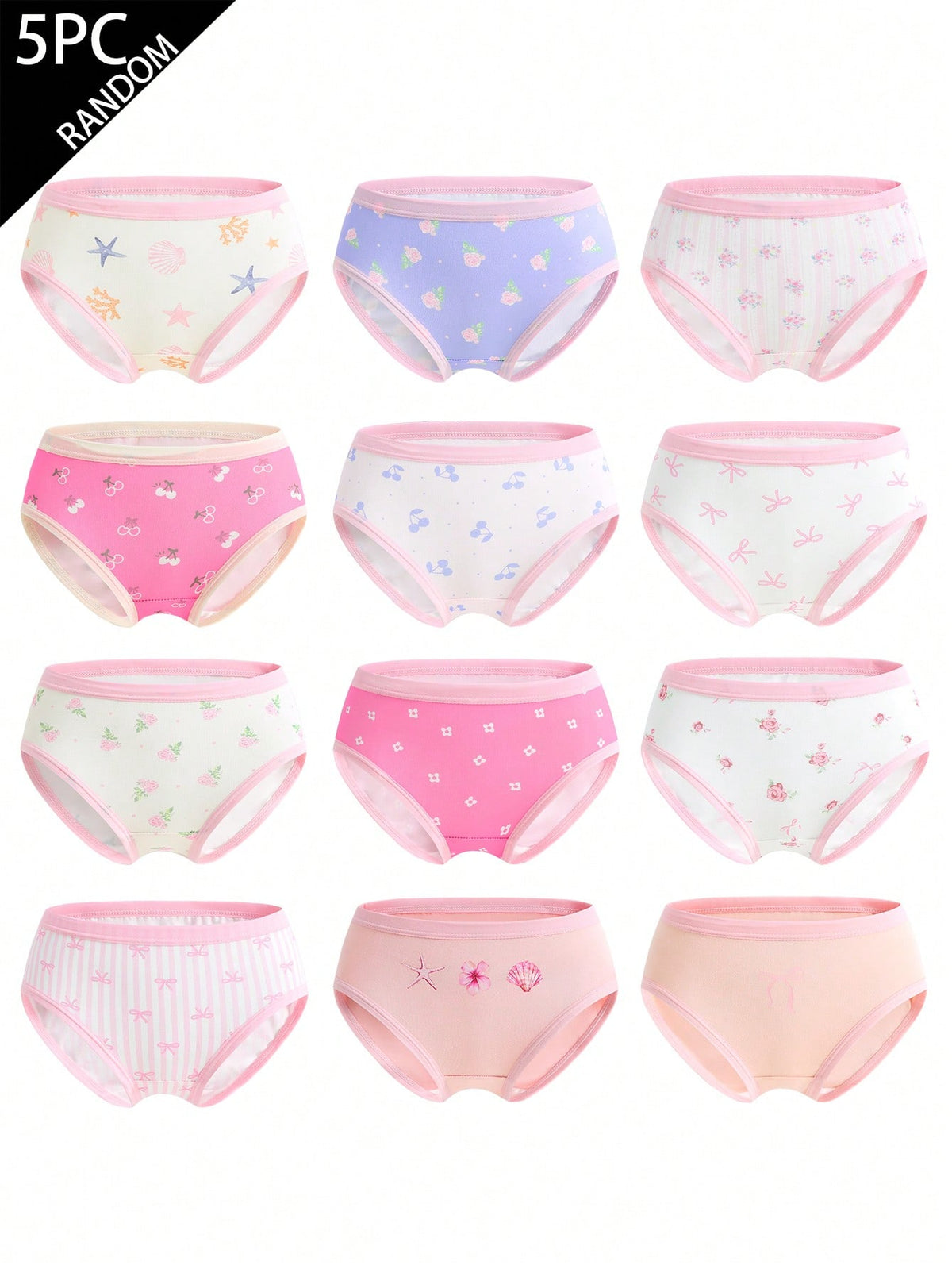 Random 5pcs Girls Toddler Multicolor Heart Bow Cute Rabbit Minimalist Cute Multicolor Print Combination Triangle Panties