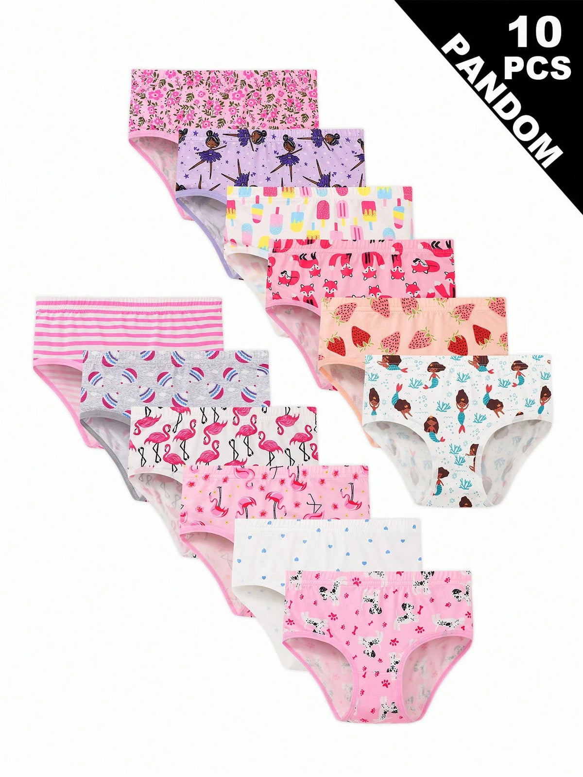 Randomly 9Pcs Girls Cartoon Animal, Heart, Rainbow, Cloud Print Minimalist Fashion Briefs Underwear