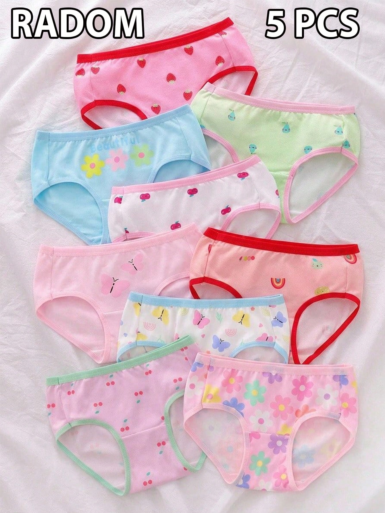 Randomly Ships 5 Of 9 Pcs Cute Girls Young Girl Cute Fruit Print Series Sweet Minimalist Basic Soft Comfortable Colorful Triangle Panties Underwear