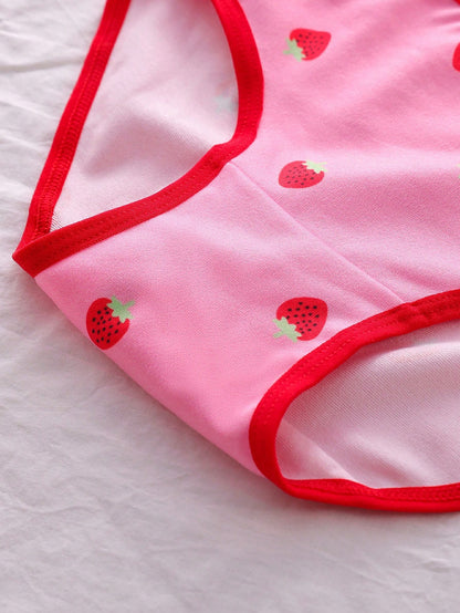 Randomly Ships 5 Of 9 Pcs Cute Girls Young Girl Cute Fruit Print Series Sweet Minimalist Basic Soft Comfortable Colorful Triangle Panties Underwear