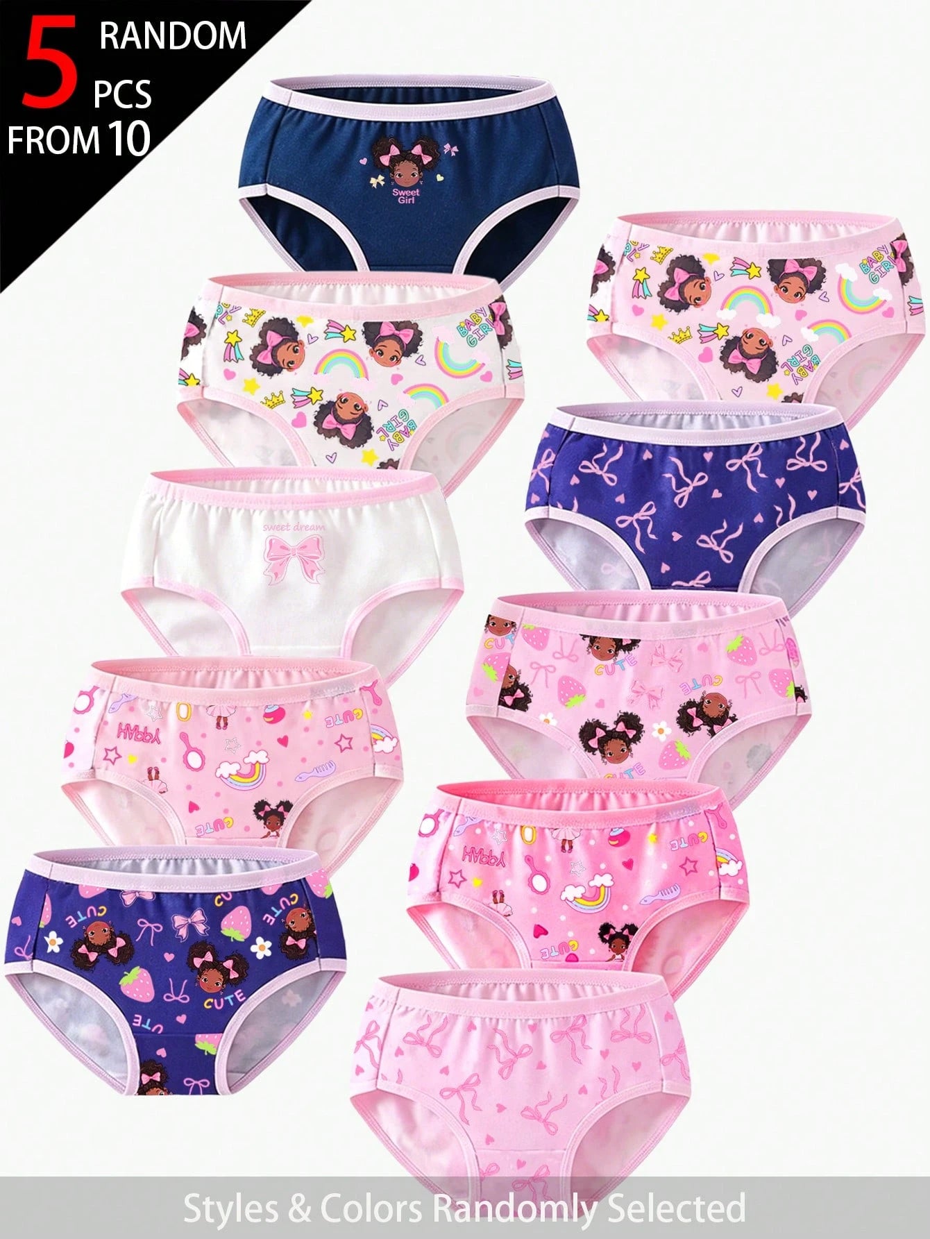 Randomly Ships 5 Of 9 Pcs Cute Girls Young Girl Cute Fruit Print Series Sweet Minimalist Basic Soft Comfortable Colorful Triangle Panties Underwear